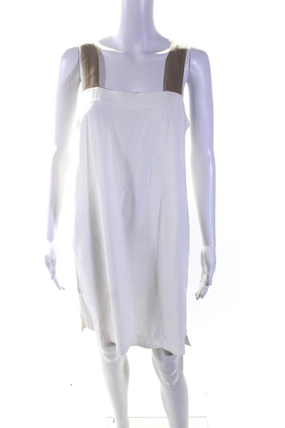 womens square neck zipped sleeveless shift dress white