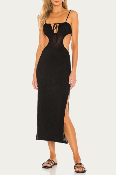 ruched cutout maxi cover up in black