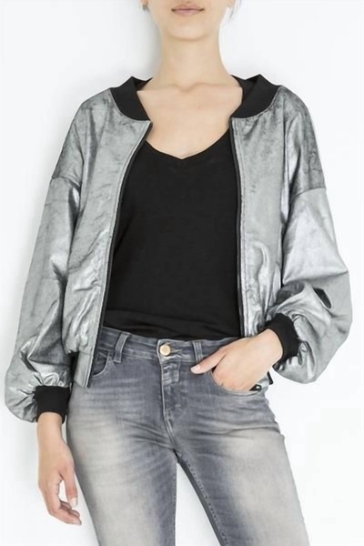 metallic bomber in silver