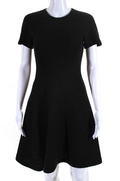 womens short sleeve knit crew neck fit & flare dress black