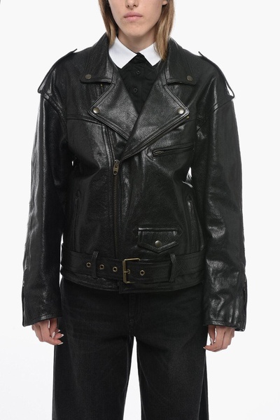 quilted biker leather jacket with oversized fit