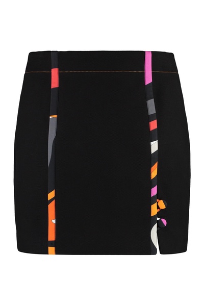 EMILIO PUCCI Fall 2023 Mini-Skirt with Contrasting Color Stitching and Buttons Front Slit