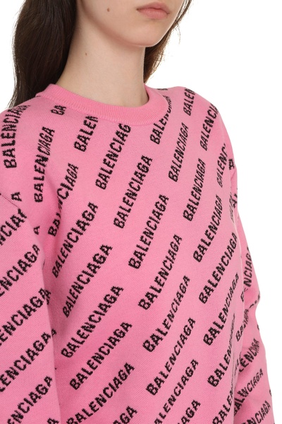 BALENCIAGA Pink Jacquard Crew-Neck Sweater for Women