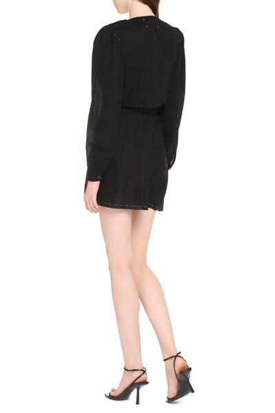 MAISON MARGIELA Black Wool Playsuit with Padded Shoulders and Waist Belt for Women