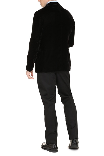 GIORGIO ARMANI Men's Single-Breasted Velvet Jacket for FW23 in Black