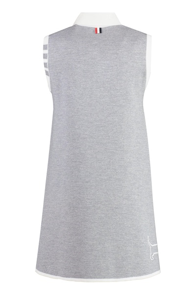 THOM BROWNE Gray Virgin Wool Dress with Shirt-Style Collar for Women