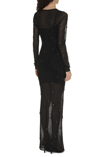 ALEXANDER WANG Black Stone Embellished Long Sleeve Dress for Women in SS24 Season