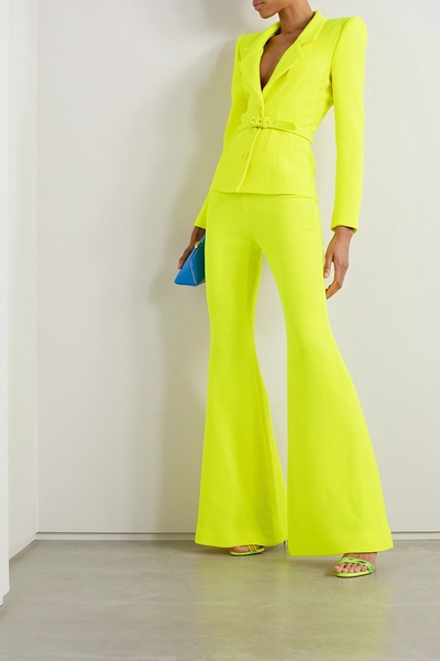 Belted neon wool-crepe blazer