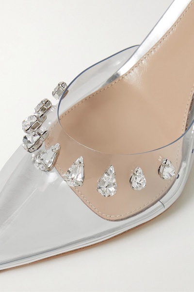 85 crystal-embellished PVC and metallic leather slingback pumps