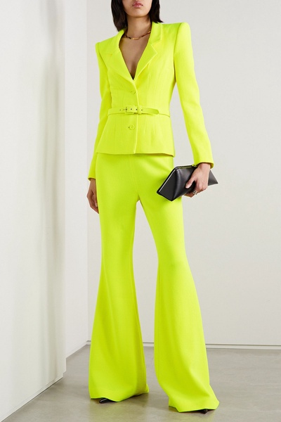 Neon wool-crepe flared pants