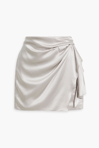 Wrap-effect draped silk-satin mini skirt