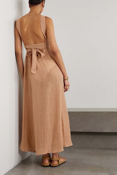 Assiout belted linen-gauze maxi dress