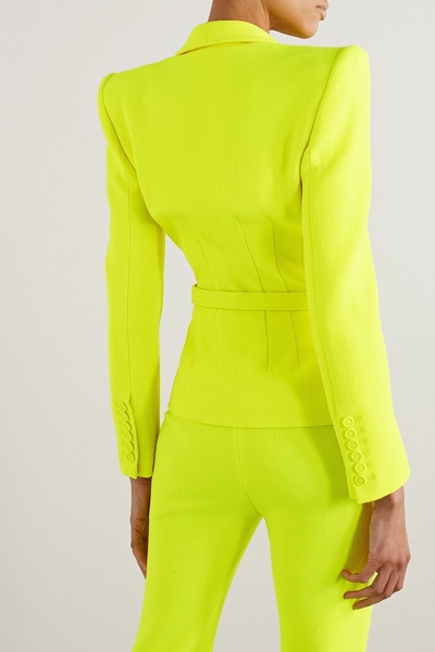 Belted neon wool-crepe blazer