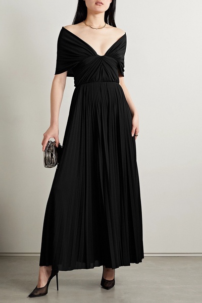 Off-the-shoulder draped jersey maxi dress