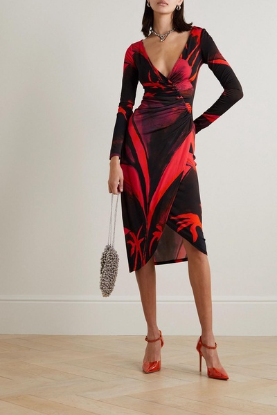 Summer Solstice wrap-effect printed stretch-jersey midi dress