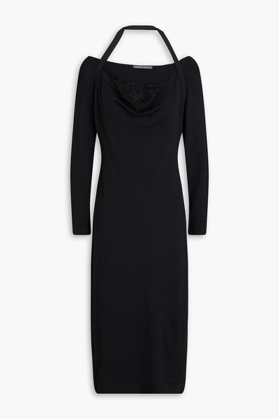 Lace-trimmed ribbed jersey halterneck midi dress