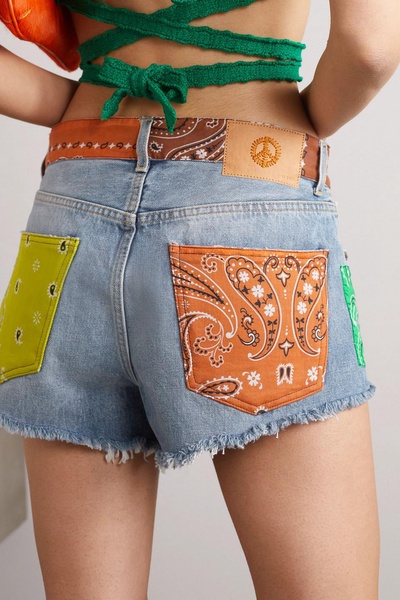 California patchwork distressed denim shorts