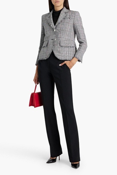 Frayed checked linen-tweed blazer