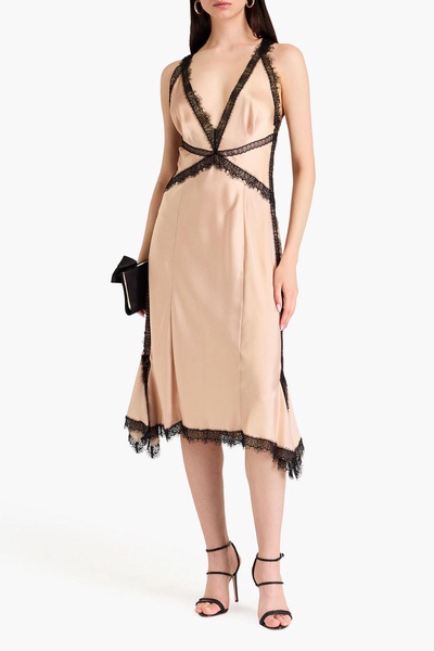 Lace-trimmed satin-crepe midi dress