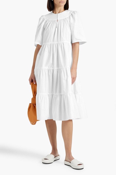 Tiered cotton-poplin midi dress