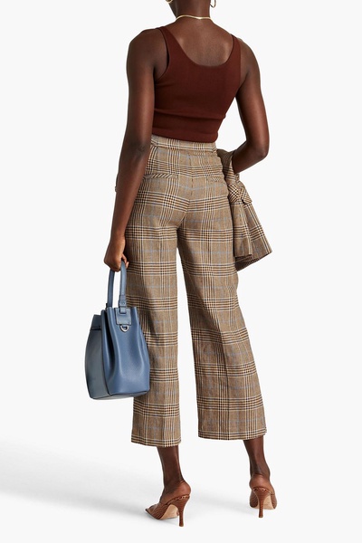 Hunter cropped Prince of Wales checked cotton and linen-blend wide-leg pants