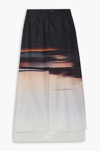 Pleated gradient silk-satin maxi skirt