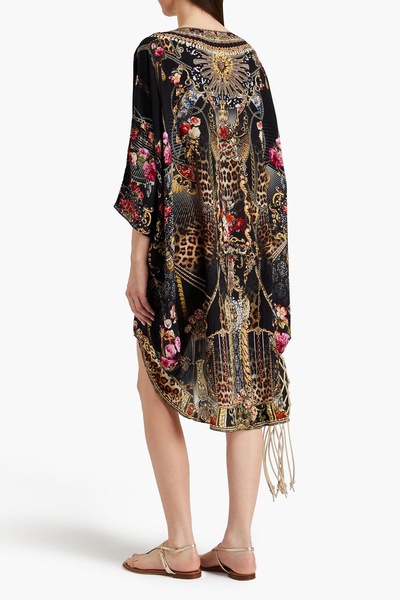 Crystal-embellished printed silk crepe de chine dress