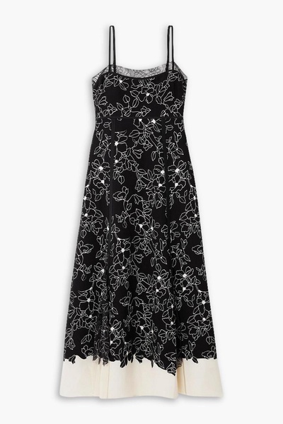 Lace-trimmed floral-print crepe and georgette midi dress