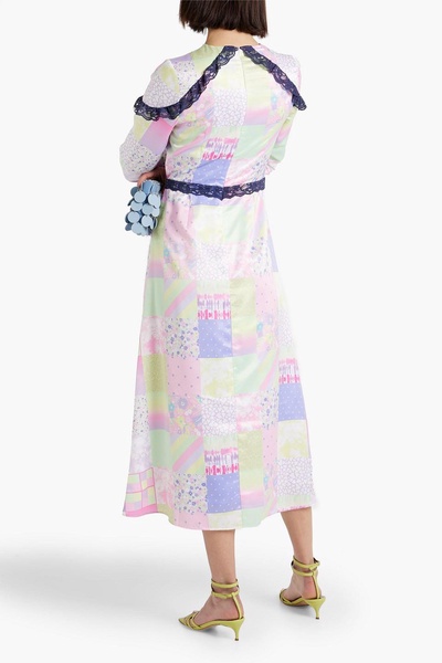 Patchwork-effect printed satin midi dress