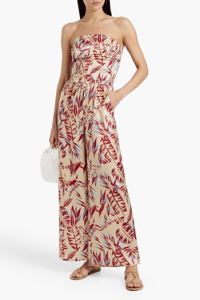 Printed silk-satin wide-leg pants