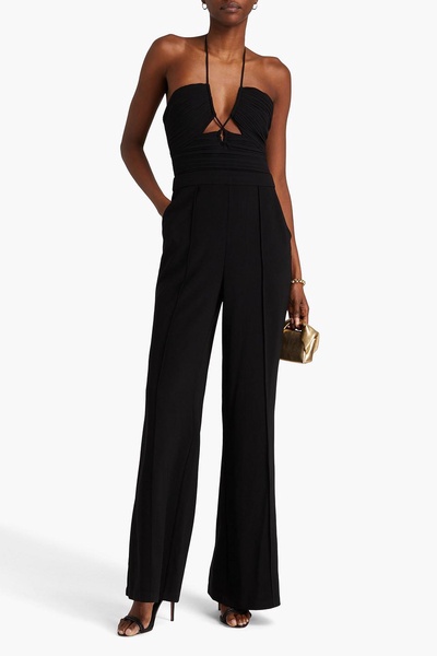 Gala cutout pleated crepe halterneck wide-leg jumpsuit