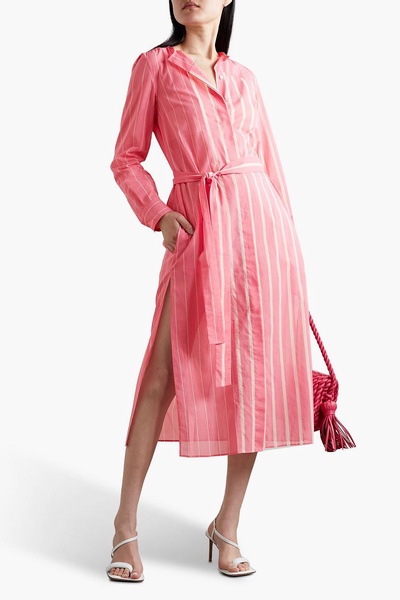 Striped cotton-voile midi shirt dress