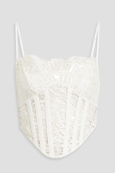 Coated cotton-blend lace bustier top