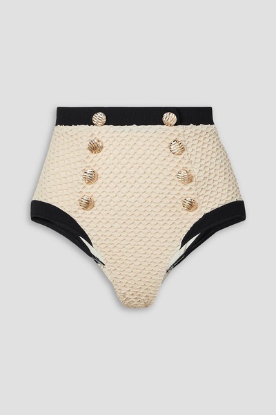 Embellished stretch-jacquard high-rise bikini briefs