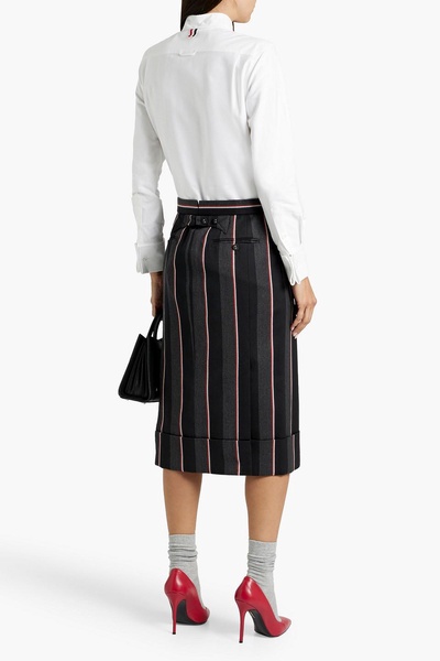 Cotton Oxford, piqué and striped wool-blend midi shirt dress