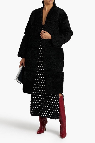 Knit-trimmed shearling coat