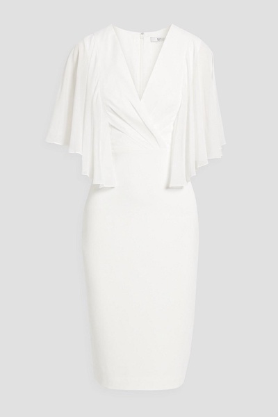 Wrap-effect chiffon-paneled crepe dress