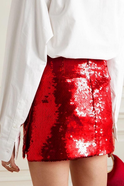 Quattro sequined satin-twill mini skirt