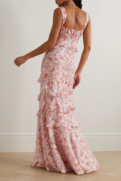 Chandra ruffled floral-print fil coupé silk-blend georgette maxi dress