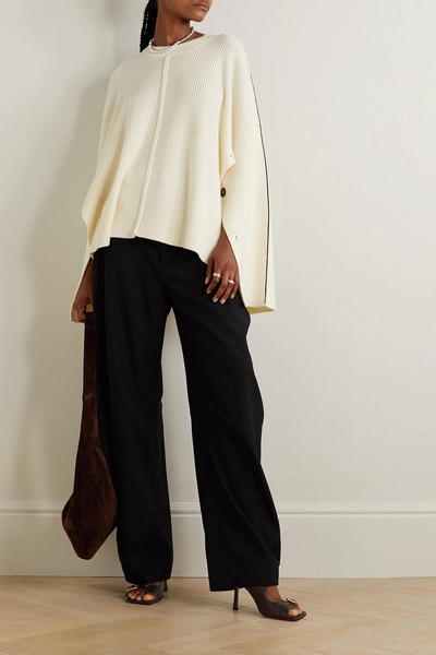 Oversized button-embellished ribbed wool sweater