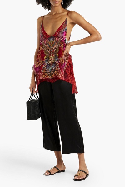 Embellished printed silk-chiffon top