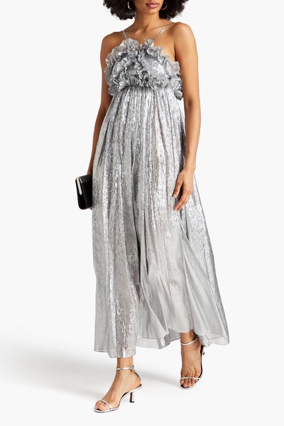 Allas ruffled silk-blend lamé maxi dress