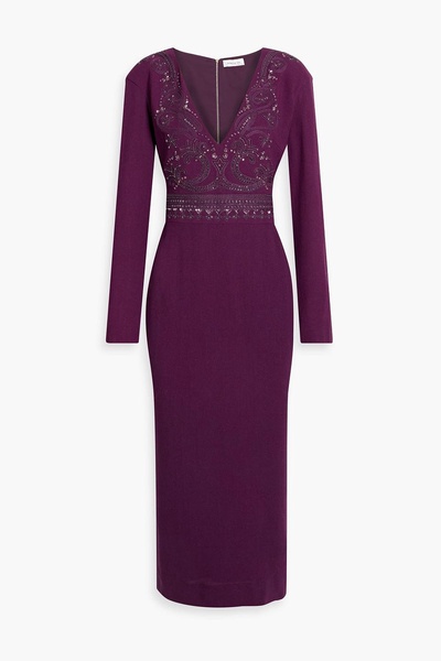 Embellished wool-crepe midi dress