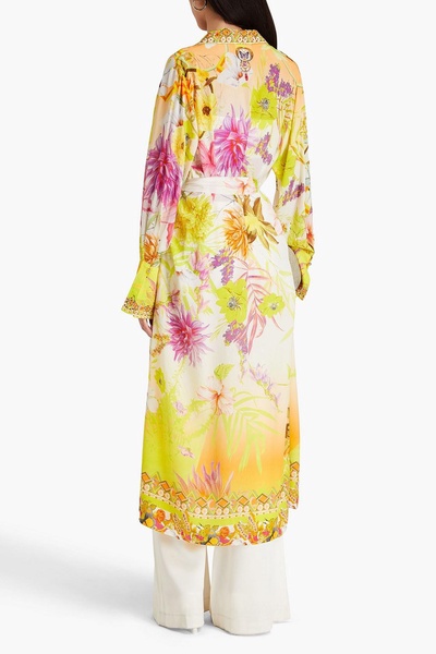 Crystal-embellished floral-print silk crepe de chine robe