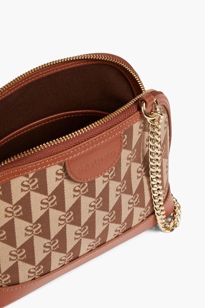 Leather-trimmed jacquard cross-body bag