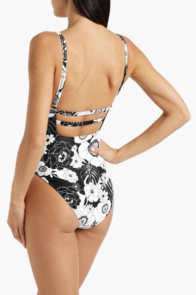 Summer of Love ring-embellished floral-print swimsuit