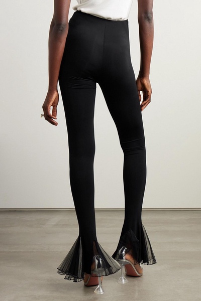 Ruffled mesh and stretch-jersey flared leggings