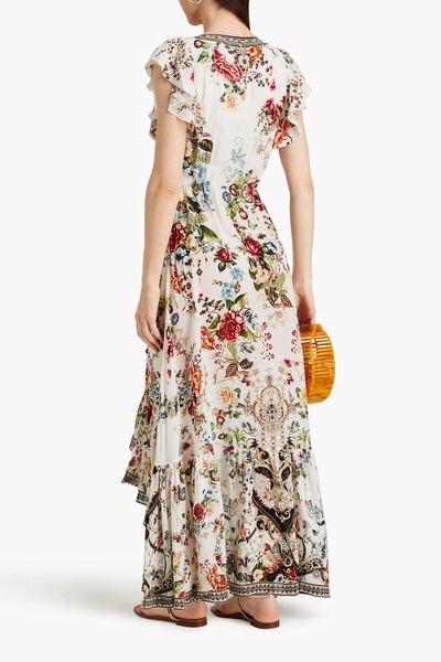 Embellished floral-print silk crepe de chine maxi wrap dress