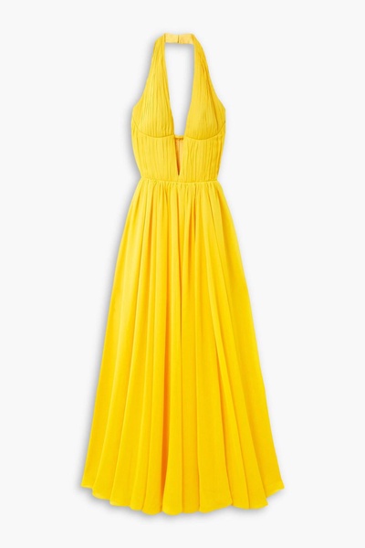 Pleated chiffon halterneck gown