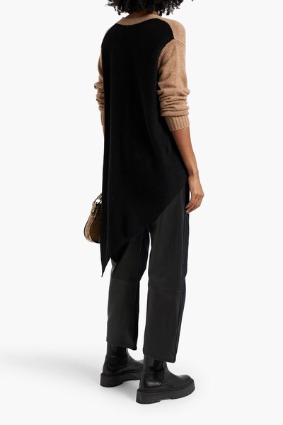 Asymmetric two-tone wool and cashmere-blend cardigan